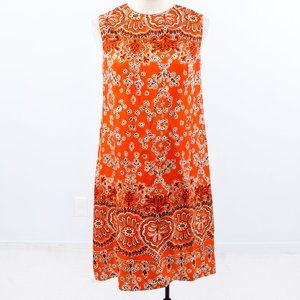 Vintage 60s M Boho Bandana Sheath Mini Dress Red